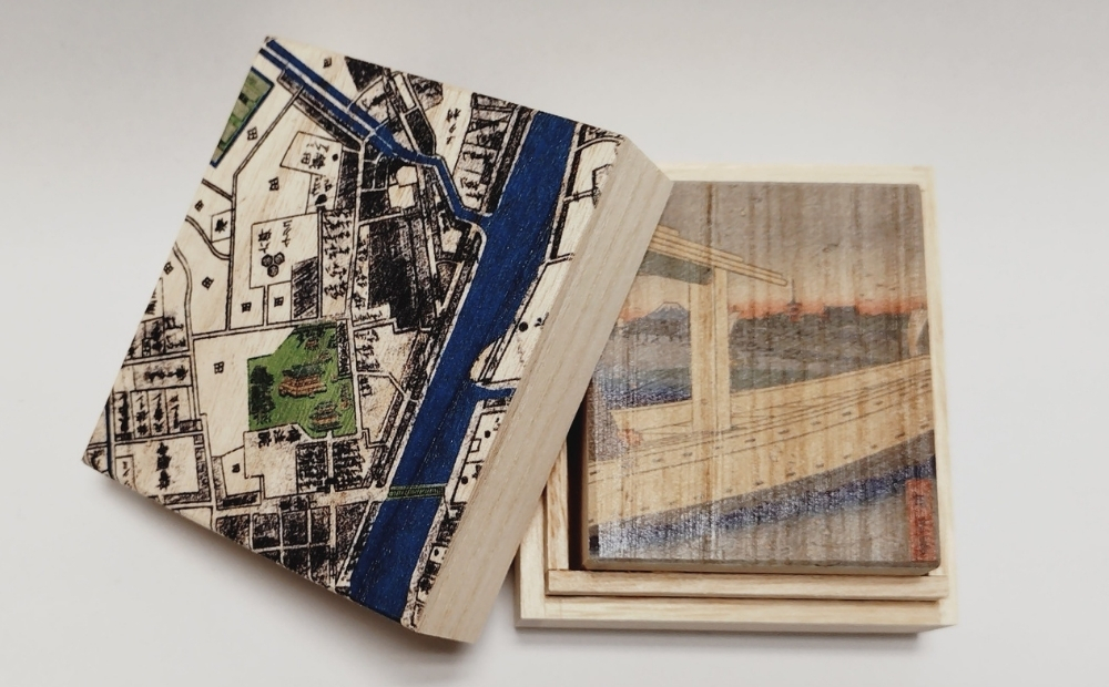 【桐箱(二重箱)】名所江戸水景 [(2)吾妻橋 金龍山遠望] 1ケ (カラー：黒) 黒