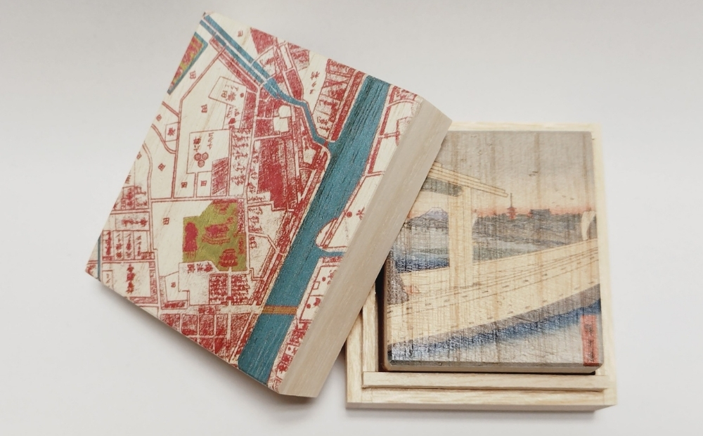 【桐箱(二重箱)】名所江戸水景 [(2)吾妻橋 金龍山遠望] 1ケ (カラー：ピンク) ピンク