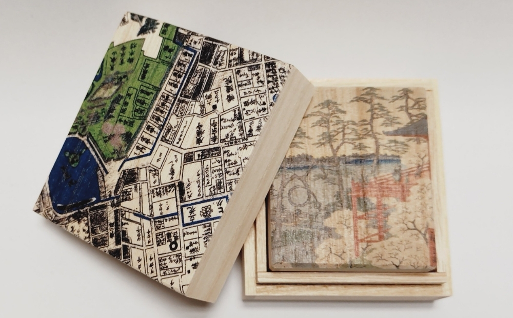 【桐箱(二重箱)】名所江戸水景 [(4)上野清水堂 不忍ノ池] 1ケ (カラー：黒) 黒