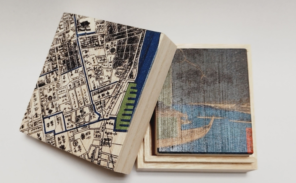 【桐箱(二重箱)】名所江戸水景 [(5)浅草川首尾の松 御厩河岸] 1ケ (カラー：黒) 黒