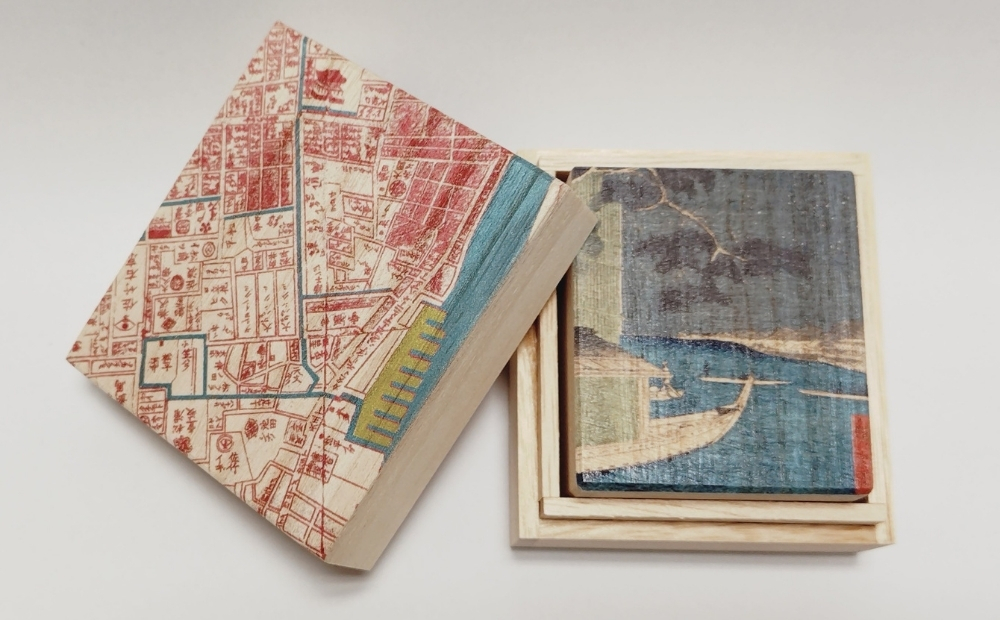 【桐箱(二重箱)】名所江戸水景 [(5)浅草川首尾の松 御厩河岸] 1ケ (カラー：ピンク) ピンク