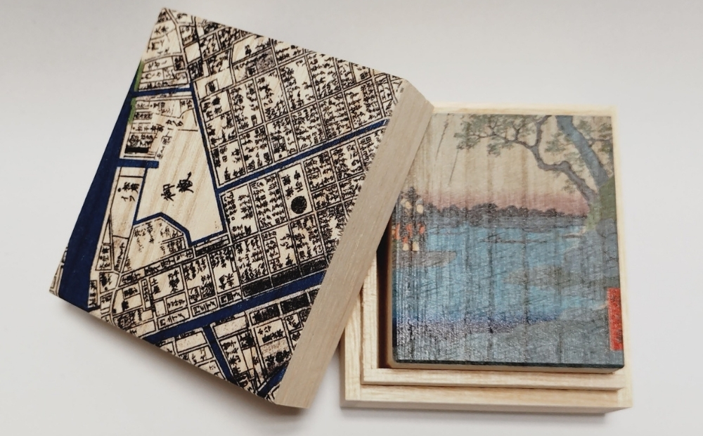 【桐箱(二重箱)】名所江戸水景 [(6)御厩河岸] 1ケ (カラー：黒) 黒