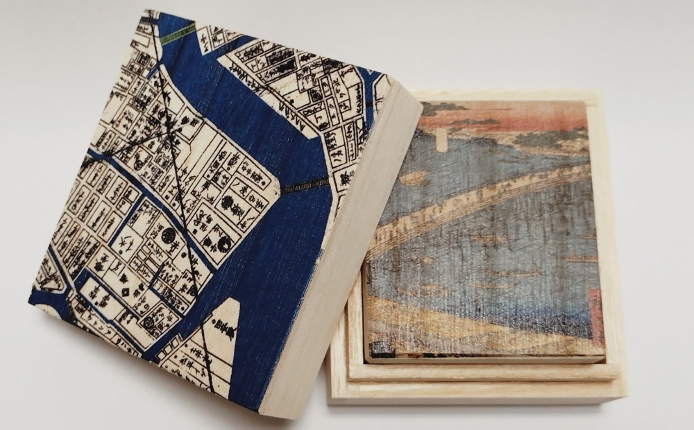 【桐箱(二重箱)】名所江戸水景 [(9)両国橋大川ばた] 1ケ (カラー：黒) 黒