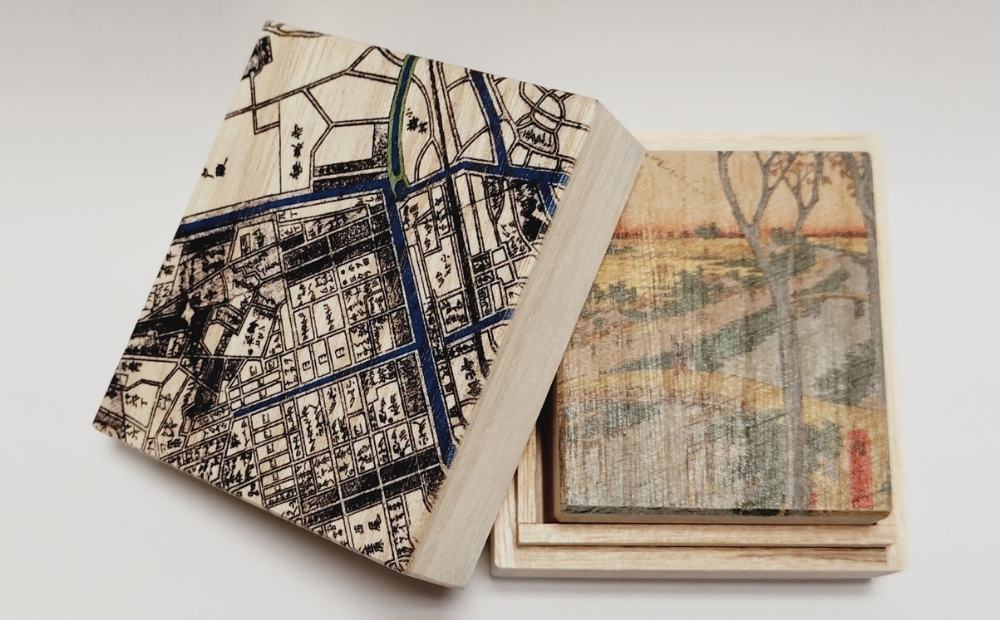 【桐箱(二重箱)】名所江戸水景 [(3)小梅堤] 1ケ (カラー：黒) 黒