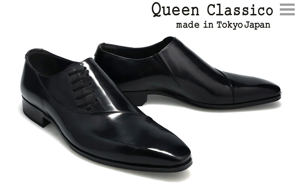 クインクラシコ 革靴 25005S〈ブラック〉 (サイズ：25.0cm) 紳士靴 幅広 甲高 ビジネスシューズ サイドレース エラスティック スリッポン 牛革 ブラック 25.0cm