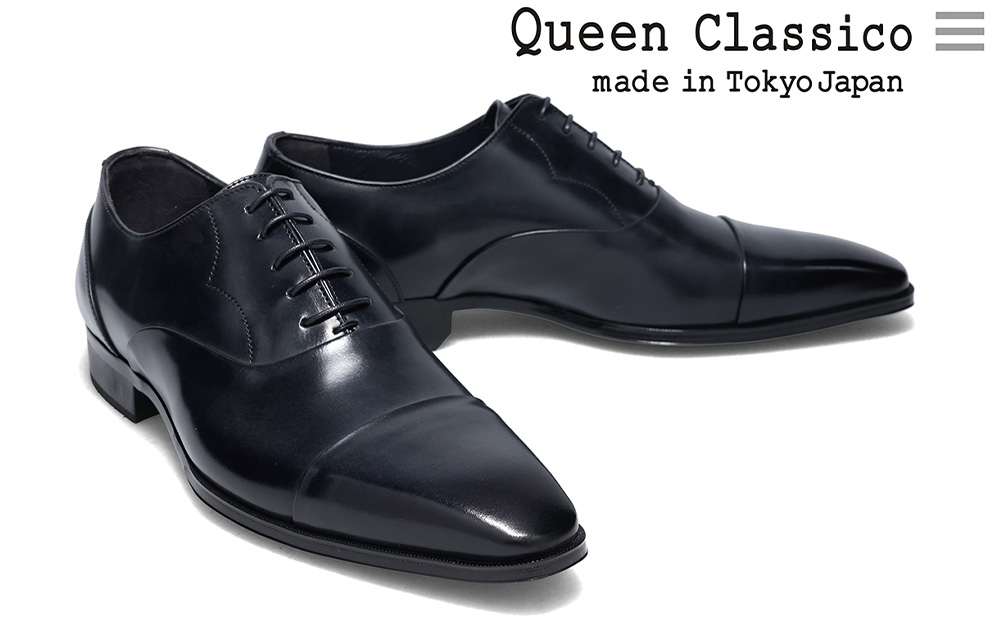 クインクラシコ 革靴 25004S〈ブラック〉 (サイズ：26.5cm) 紳士靴 幅広 甲高 ビジネスシューズ ストレートチップ フォーマル レベルソ仕上げ 牛革 ブラック 26.5cm
