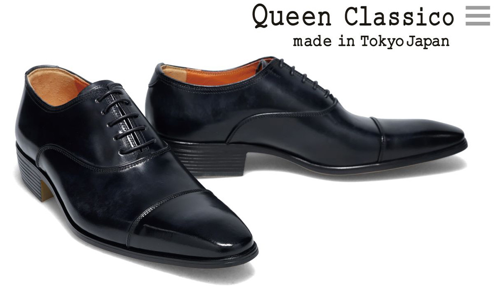 クインクラシコ 革靴 17001 (カラー：ブラック、サイズ：26.0cm) ビジネスシューズ 本革 ストレートチップ 幅広 甲高  キャップトゥ 牛革 フォーマル ブラック 26.0cm