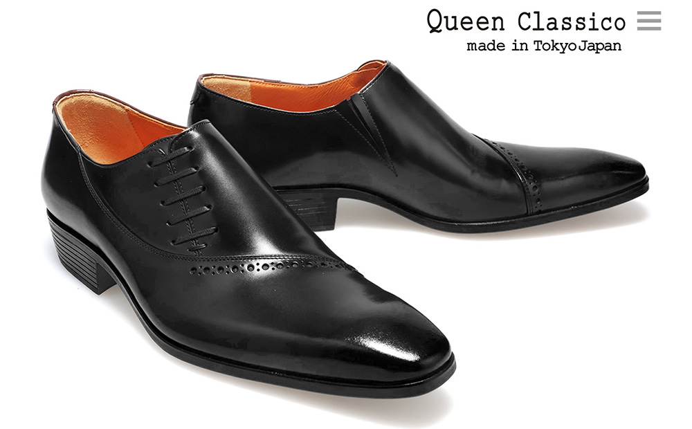 クインクラシコ 革靴 17003 (カラー：ブラック、サイズ：26.5cm) ビジネスシューズ 本革 サイドレース 幅広 甲高  エラスティック スリッポン 牛革 フォーマル ブラック 26.5cm