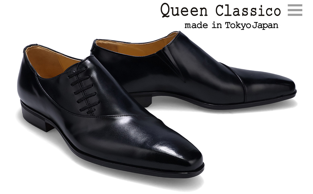 クインクラシコ 革靴 62002 (カラー：ブラック、サイズ：25.5cm) ビジネスシューズ 本革 サイドレース エラスティック スリッポン 牛革 フォーマル ブラック 25.5cm