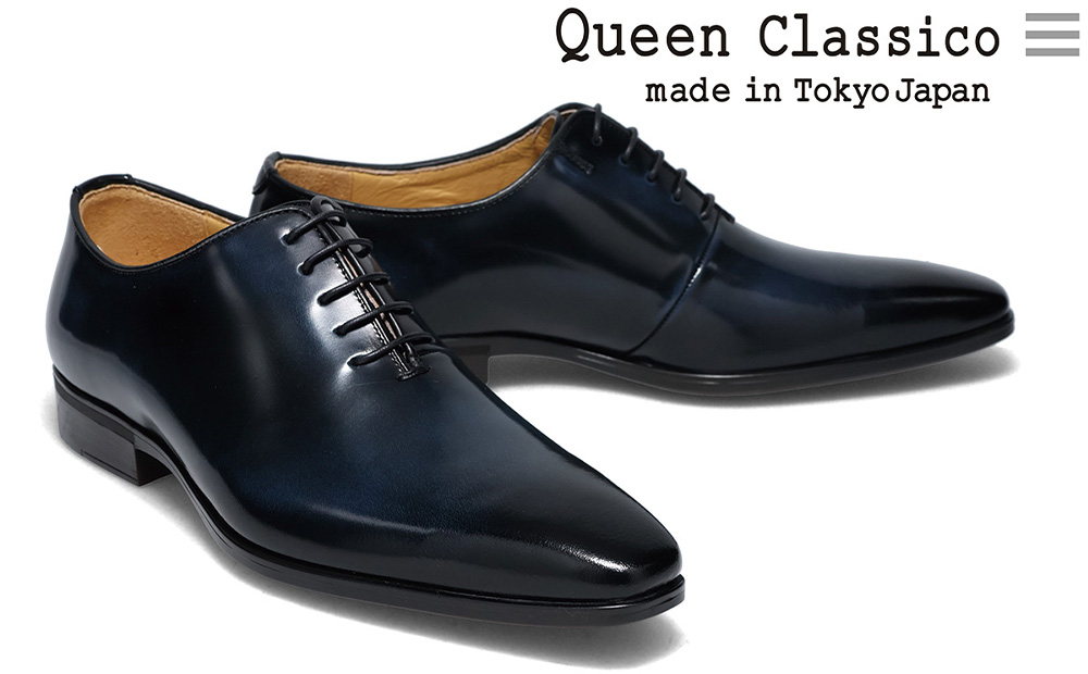 クインクラシコ 革靴 62003 (カラー：ネイビー、サイズ：27.0cm) ビジネスシューズ 本革 ホールカット プレーントゥ 牛革 フォーマル ネイビー 27.0cm