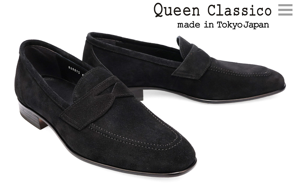クインクラシコ 革靴 86001 (カラー：ブラック、サイズ：25.5cm) コインローファー メンズ スエード ドレスシューズ 牛革 カジュアル ブラック 25.5cm