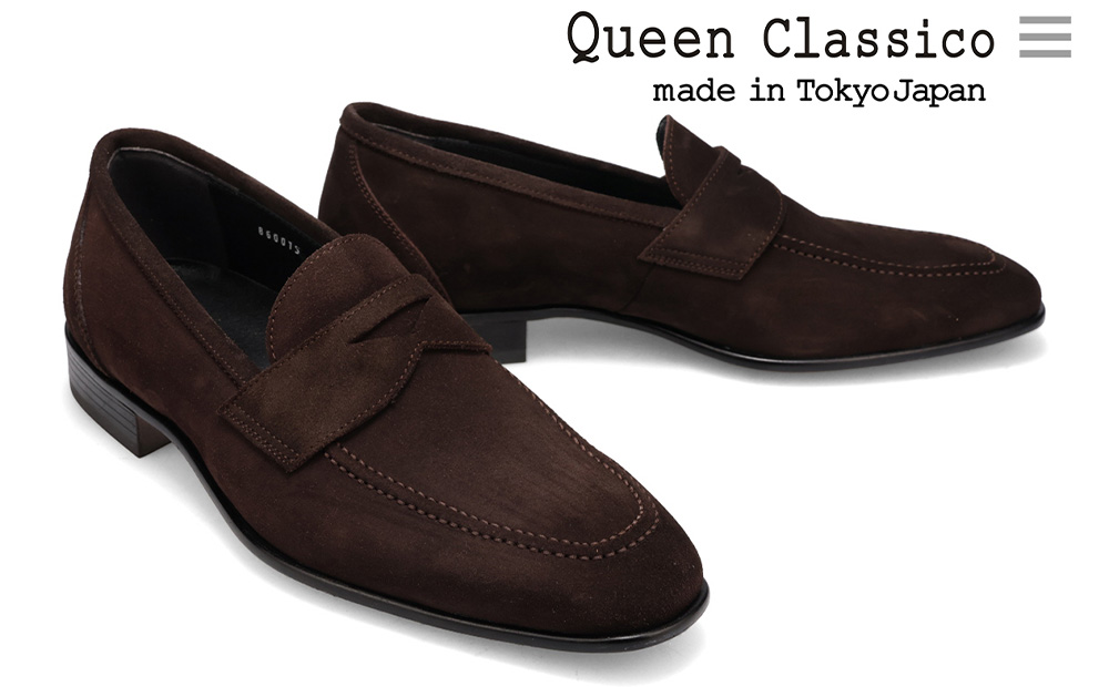 クインクラシコ 革靴 86001 (カラー：ダークブラウン、サイズ：26.0cm) コインローファー メンズ スエード ドレスシューズ 牛革 カジュアル ダークブラウン 26.0cm