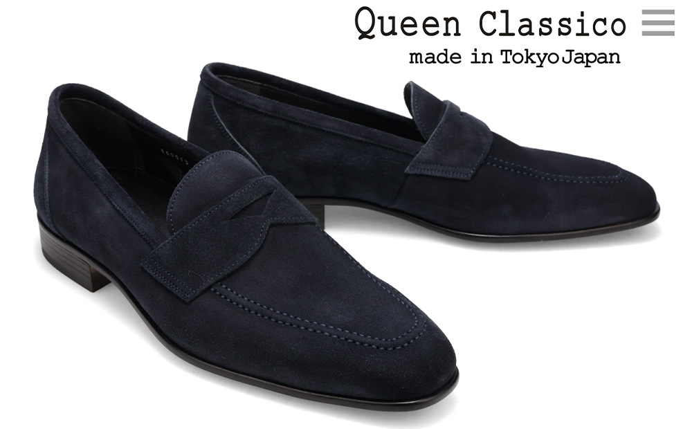 クインクラシコ 革靴 86001 (カラー：ネイビー、サイズ：25.5cm) コインローファー メンズ スエード ドレスシューズ 牛革 カジュアル ネイビー 25.5cm