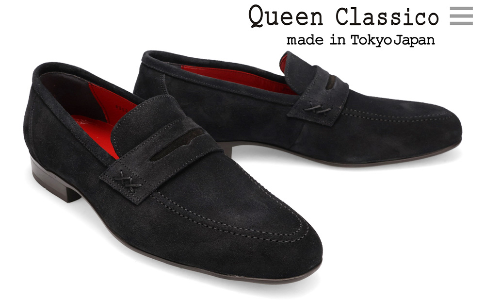 クインクラシコ 革靴 88001 (カラー：ブラック、サイズ：25.0cm) コインローファー メンズ スエード 牛革 ビジネス カジュアル ブラック 25.0cm