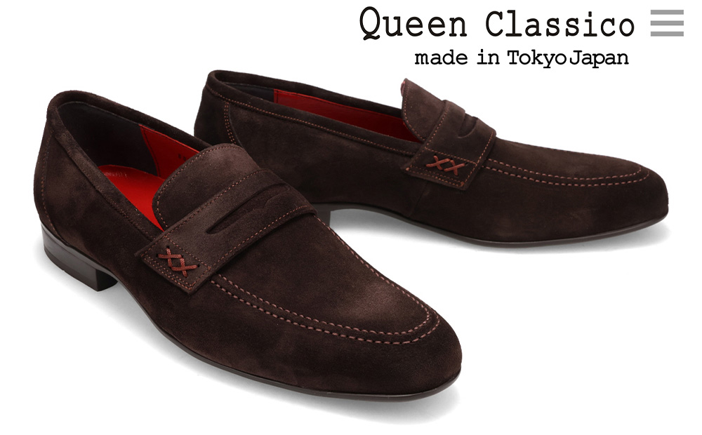 クインクラシコ 革靴 88001 (カラー：ダークブラウン、サイズ：26.5cm) コインローファー メンズ スエード 牛革 ビジネス カジュアル ダークブラウン 26.5cm