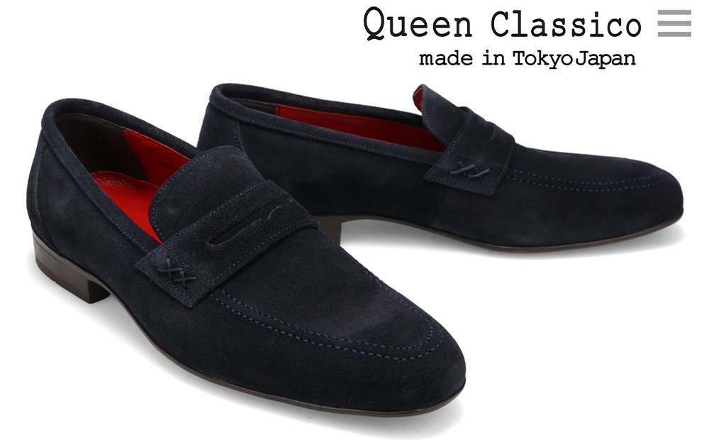 クインクラシコ 革靴 88001 (カラー：ネイビー、サイズ：26.0cm) コインローファー メンズ スエード 牛革 ビジネス カジュアル ネイビー 26.0cm