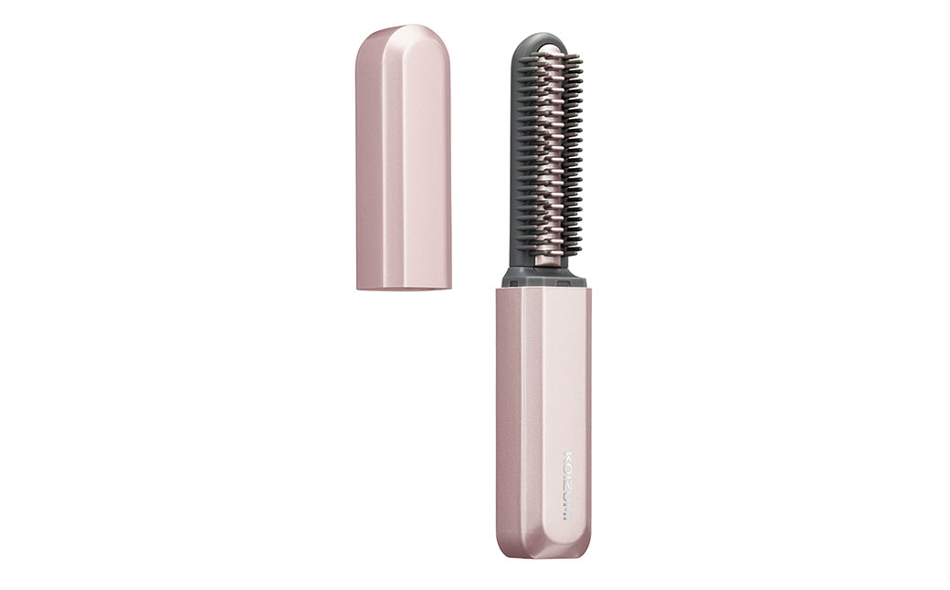 【KOIZUMI】コードレスアイロンブラシ (カラー：ピンク) | カバー付き 充電式 巻き髪 ストレート コテ コンパクト 手のひらサイズ ブラシ 持ち運び ピンク