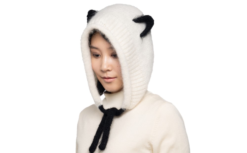 フワフワニット耳付きフード (種類：パンダ) パンダ