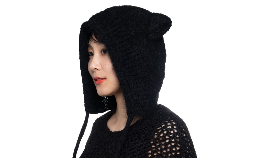 フワフワニット耳付きフード (種類：黒猫) 黒猫