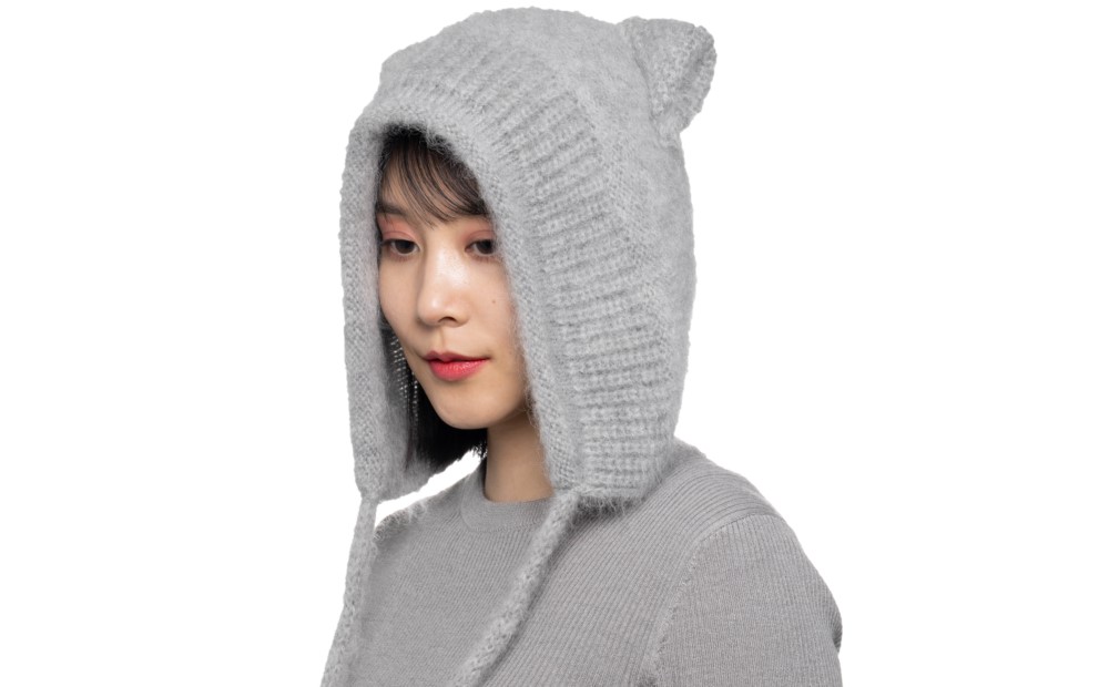 フワフワニット耳付きフード (種類：グレー猫) グレー猫