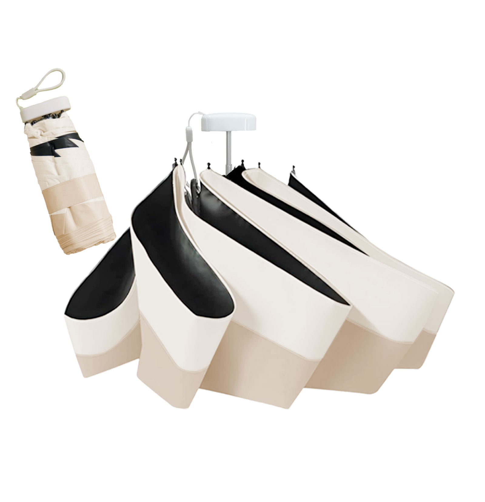 [一木良品] レディース 折りたたみ傘 晴雨兼用 (種類：薄型、ベージュ×オフ) KR92 ベージュ×オフ 薄型