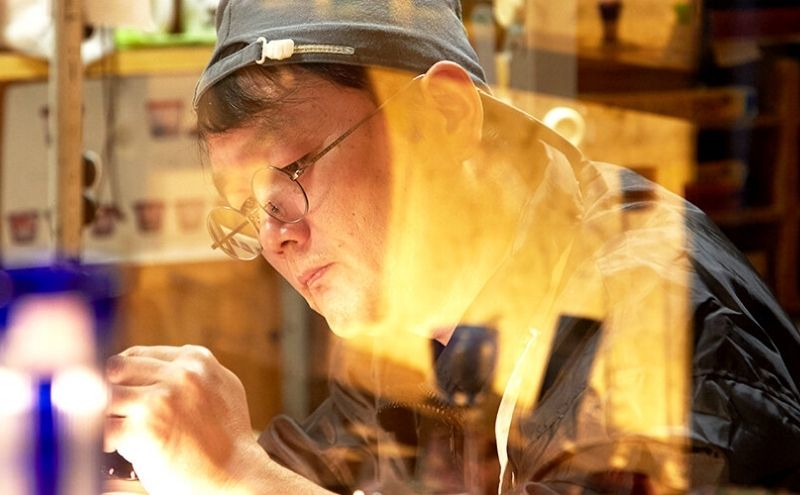 江戸切子 ヒロタグラスクラフト 藍 乾杯グラス 七宝繋ぎ紋切子 切子 グラス 工芸品 伝統工芸 酒器 民芸品　【 墨田区 】