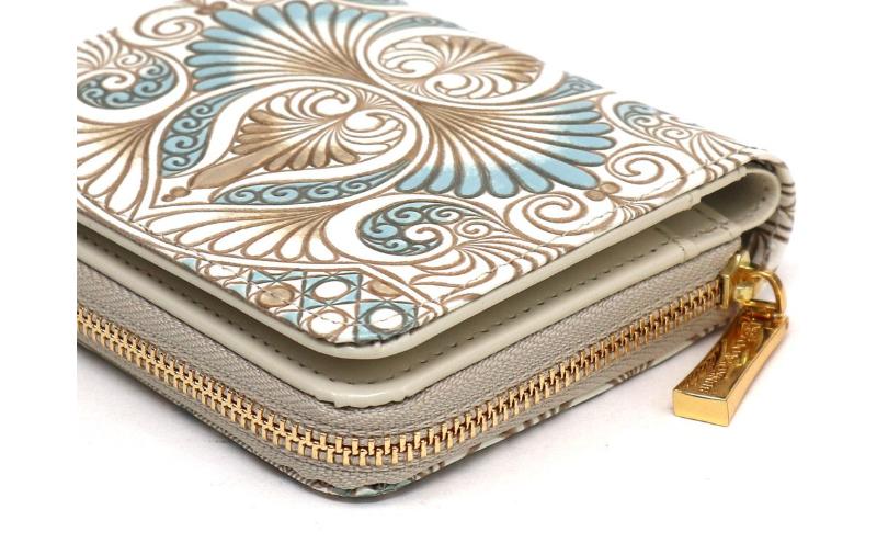 【文庫屋大関】二つ折りファスナーミニ財布 ロカイユ＜ブルーグレー＞【皮革工芸品】財布 二つ折り 小物 お札 カード 小銭 コンパクト 牛革 手作り 日本製 墨田区 東京都