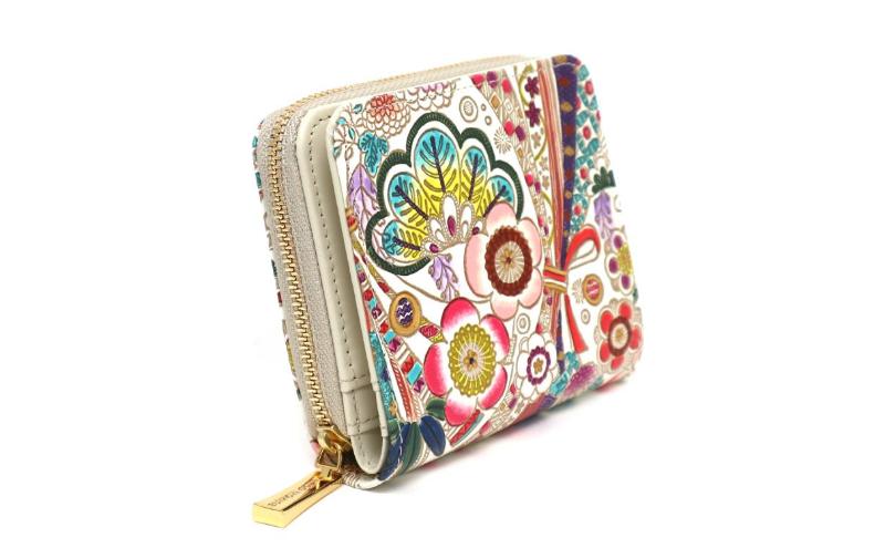 【文庫屋大関】二つ折りファスナーミニ財布 華熨斗【皮革工芸品】財布 二つ折り 小物 お札 カード 小銭 コンパクト 牛革 手作り 日本製 墨田区 東京都