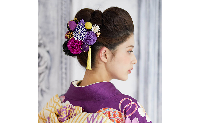 Arenca 百花八重菊 No.8356 髪飾り かんざし 花 和装 着物 ドレス 造花飾り ヘアアクセサリー フラワー 卒業式 卒園式 入園式 入学式 成人式 結婚式 東京 墨田区【紫】
