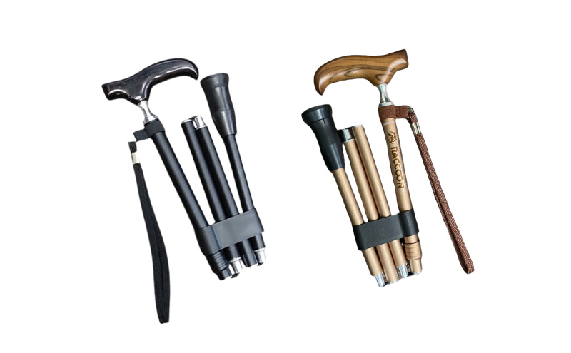 ラクーンステッキ 折りたたみ ステッキ 杖 つえ アルミ製 四つ折り 滑りにくい 安定感 転倒防止 180㎝位迄 高齢者 大田区 東京【ブラック】