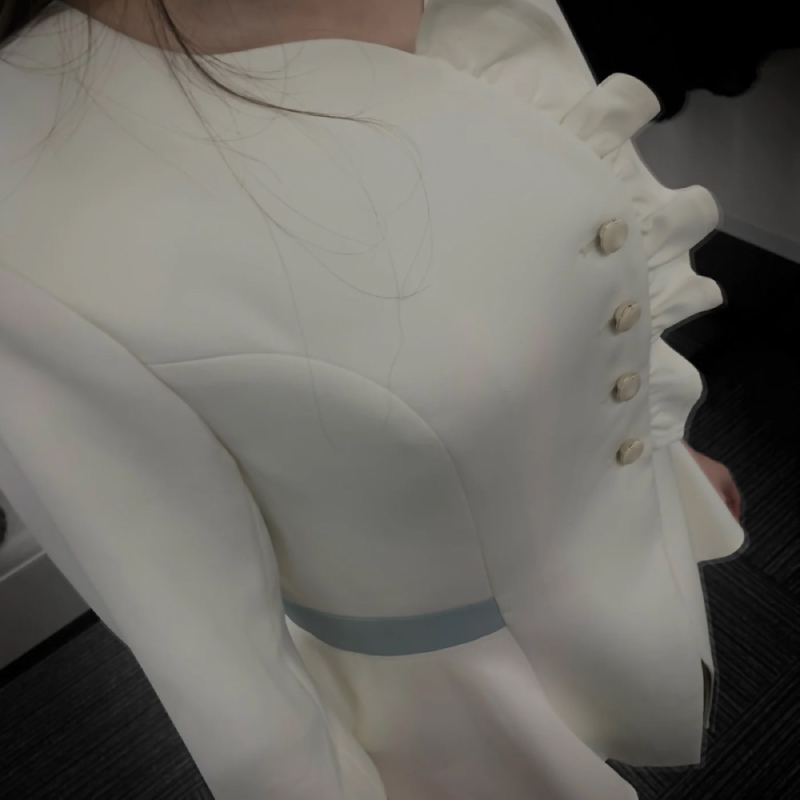 COEL×JapanHerbalEstheticAssociationコラボ・シャンパンホワイトカラー・おしゃれ着エステ用ユニフォーム・フリル付き韓国人気ジャケット 【189001】