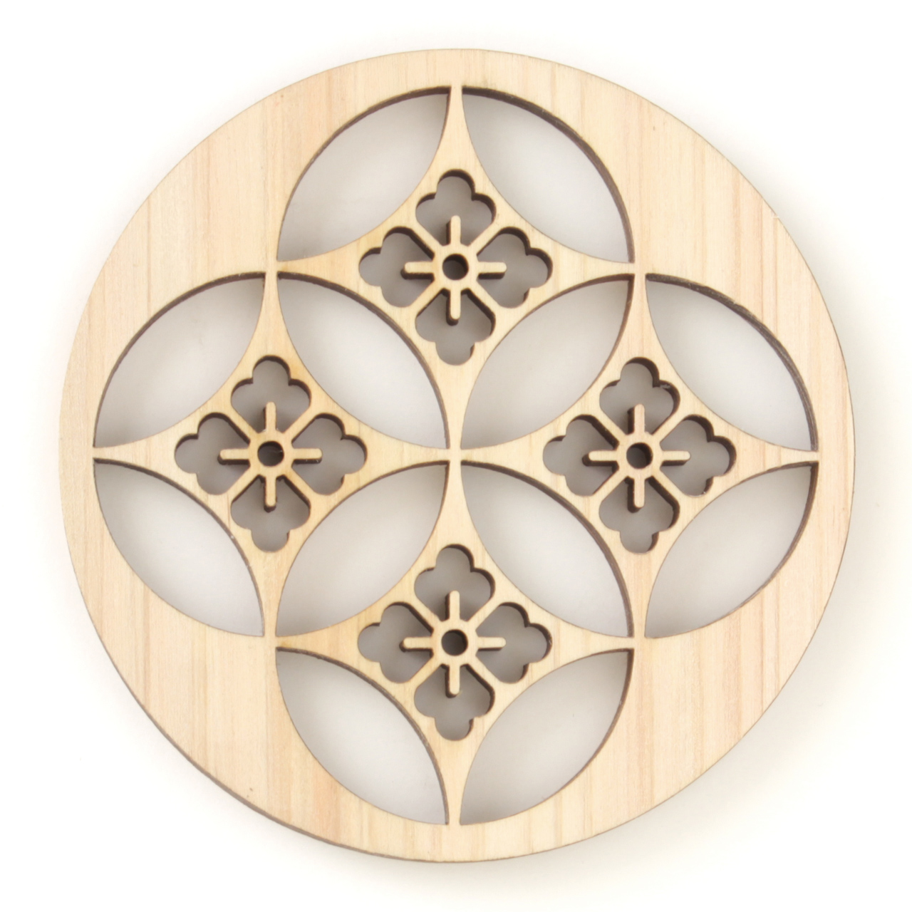 ヒノキのコースター　七宝花角	