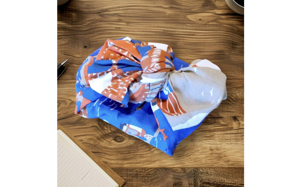 【横浜柄】横浜捺染で染色した手ぬぐい【赤×青】