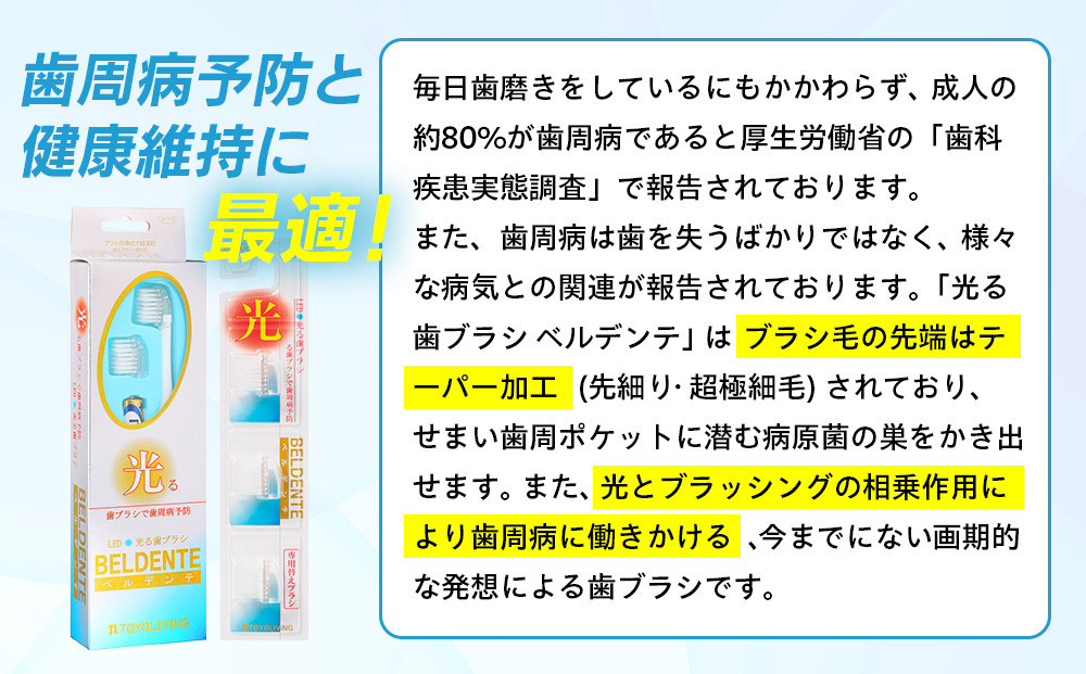 光る歯ブラシ　ベルデンテと替えブラシのセット