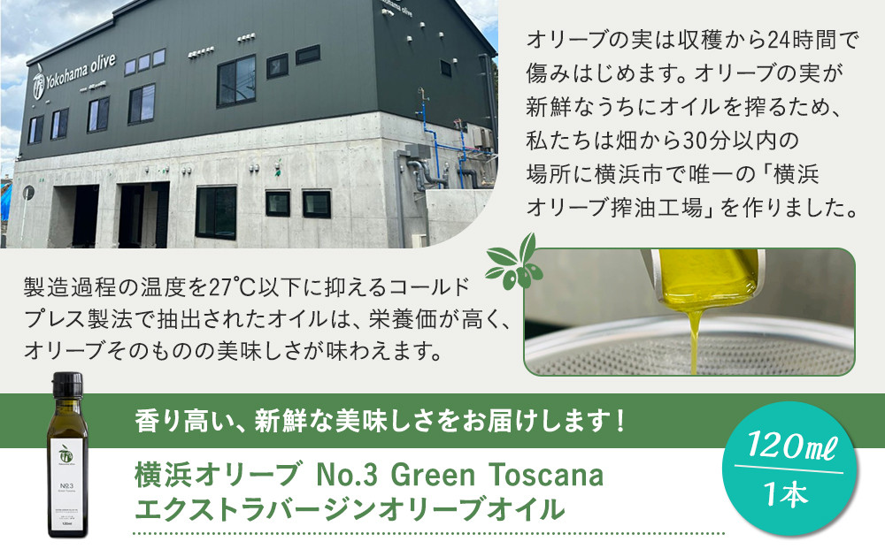 横浜オリーブ　No.3グリーントスカーナ　エクストラバージンオリーブオイル120ml