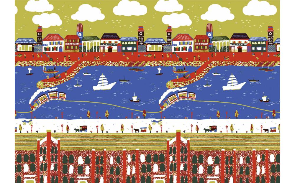 【横浜柄】横浜捺染で染色したスカーフ