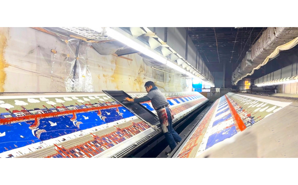 【横浜柄】横浜捺染で染色した手ぬぐい【赤×青】