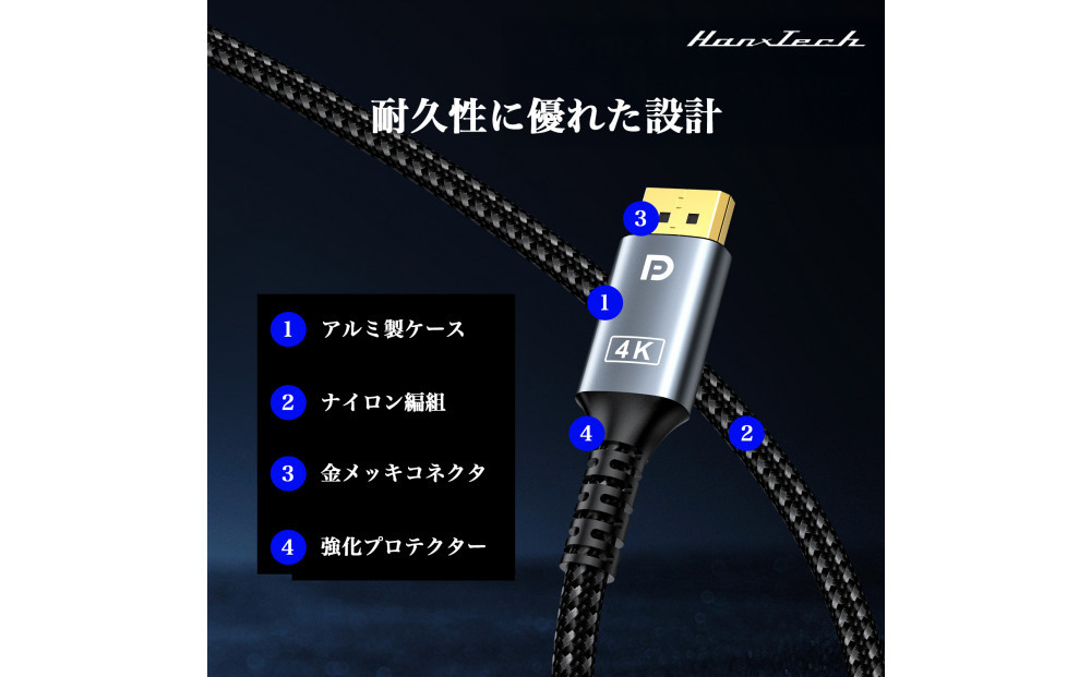 Hanx-Tech DP1.4 to HDMI1.4 変換ケーブル 2m