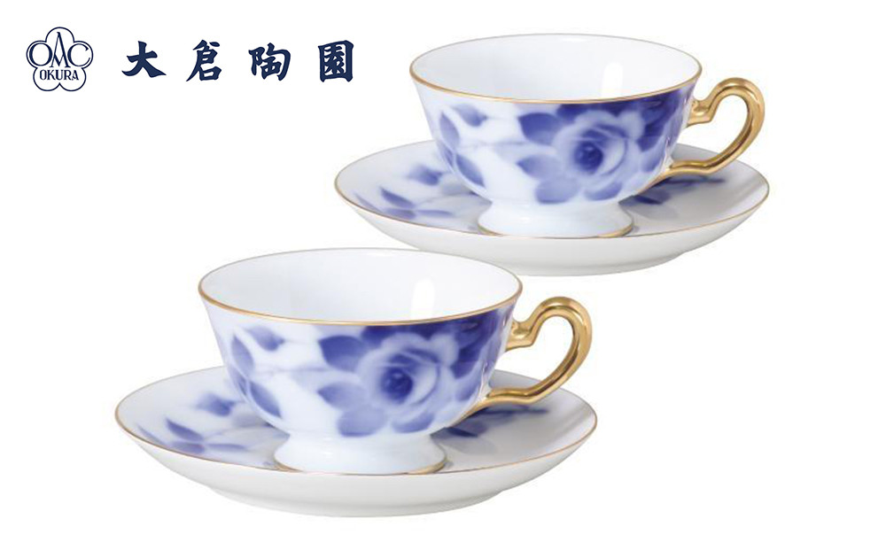 碗皿ペアセット（ブルーローズ）＜大倉陶園＞