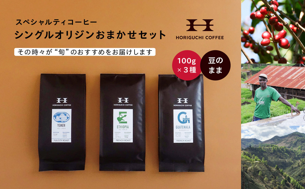 ＜スペシャルティコーヒー＞旬のおすすめシングルオリジン3種セット（100g×3種：豆のまま）