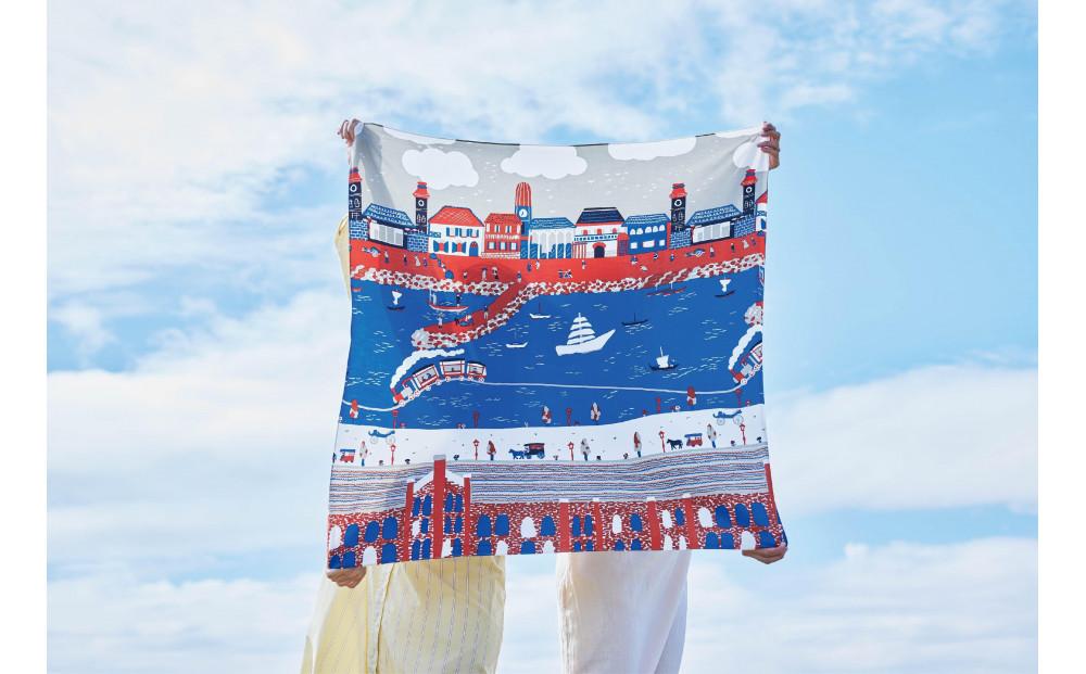 【横浜柄】横浜捺染で染色したスカーフ