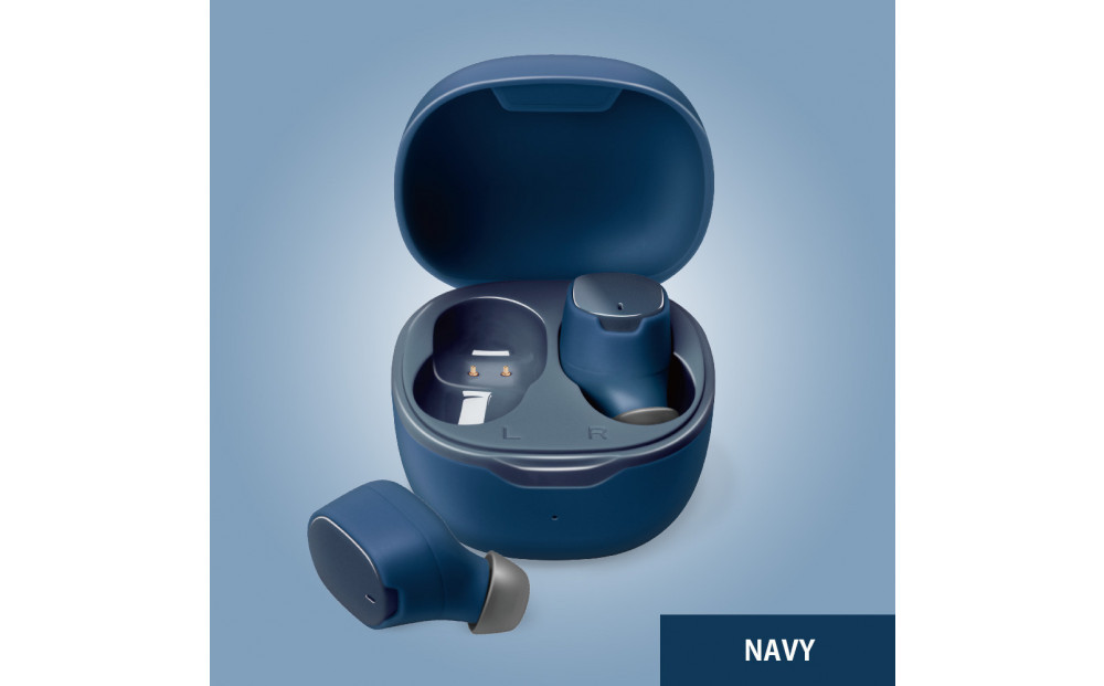 【ネイビー】Bluetooth 5.3 IPX5 防滴 完全ワイヤレス ステレオイヤホン カナルタイプPG-BTE17TW
