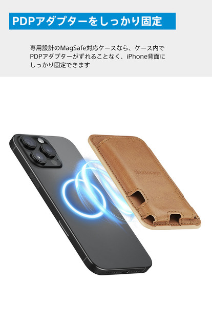 映像出力やデータ転送と同時に給電可能なマルチアダプターとポータブルSSD、専用MagsafeケースセットNX-PDPA1｜PDPアダプター®NX-P2SE 2TB｜ポータブルSSDNX-PDPA1MC｜MagsafePUレザーケース