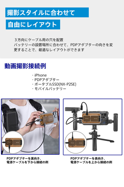 映像出力やデータ転送と同時に給電可能なマルチアダプターとポータブルSSD、専用MagsafeケースセットNX-PDPA1｜PDPアダプター®NX-P2SEG 2TB｜ポータブルSSDNX-PDPA1MC｜MagsafePUレザーケース