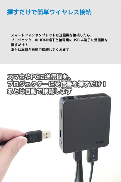 ベッドルームプロジェクターNX1　ブラック ワイヤレスアダプター（USB-C）セット