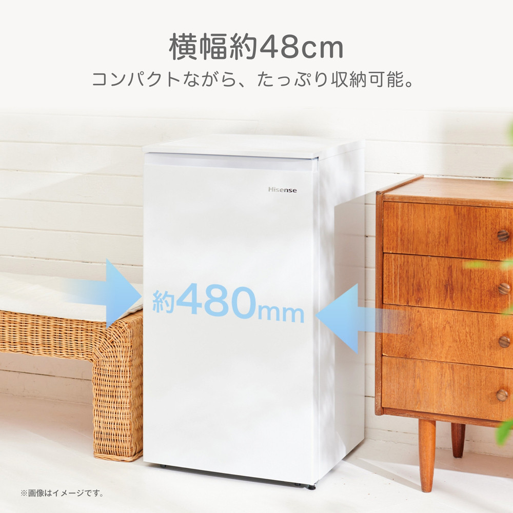 Hisense ハイセンス 小型 冷凍庫【設置費込み】幅48cm 61L セカンド冷凍庫 直冷式 7段温度調整可能 耐熱天板 静音 前開き 1ドア HF-A60JWホワイト 人気 おすすめ 家電 送料無料 