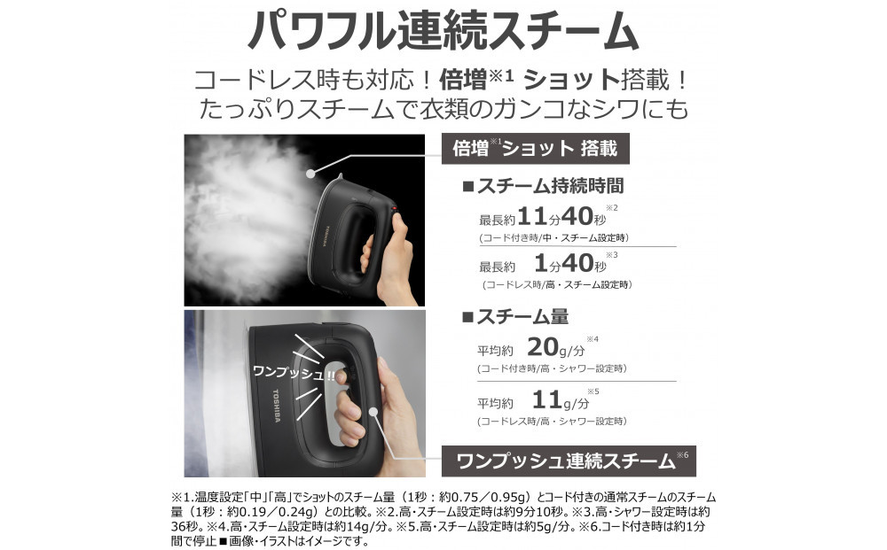 東芝 衣類スチーマー  パワフル連続スチーム TAS-X80(K)