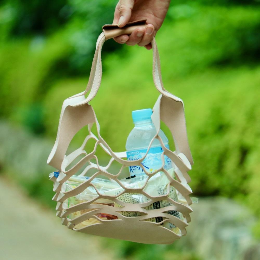 SKLO 持ち手のカラーを選べる！床革のテイクアウトBAG【Gray】