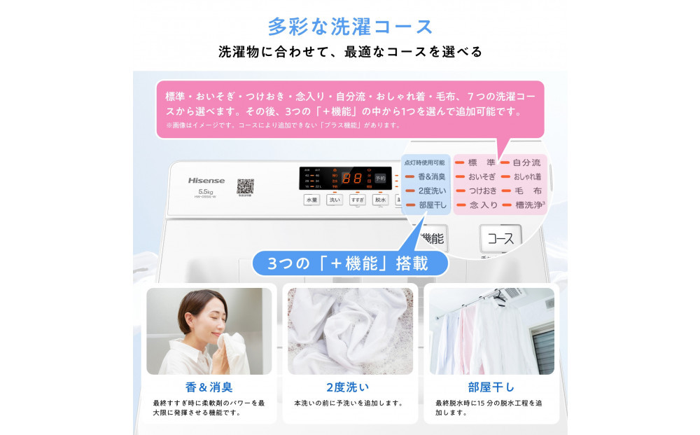 Hisense ハイセンス 洗剤自動投入 洗濯機 【設置費込み】5.5kg スリム 1-2人用  最短15分洗濯  シャワー水流 激流洗浄 予約機能  省エネ ホワイト/ホワイト HW-G55XL-W 人気 おすすめ 家電 送料無料