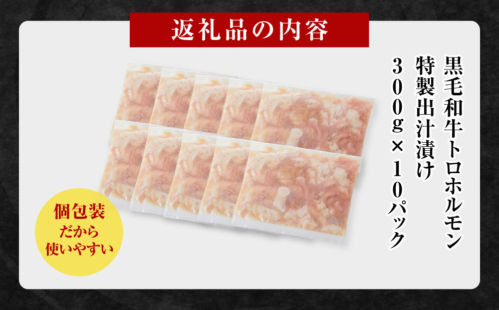 黒毛和牛トロホルモン（小腸）　特製だし3kg ( 300g × 10パック )【2026年6月発送】